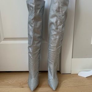 ALDO STUDDED RHINESTONE SILVER SPARKLY KNEE BOOTS